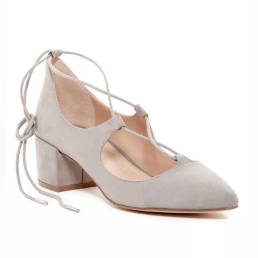 Lace up grey block pumps